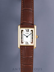 Cartier Must Tank LM 590005, Quartz Movement, SV925 Leather, Genuine D-buckle (GP), Side Trinity Dial (SWISS markings), Complete Serviced at a Cartier Boutique