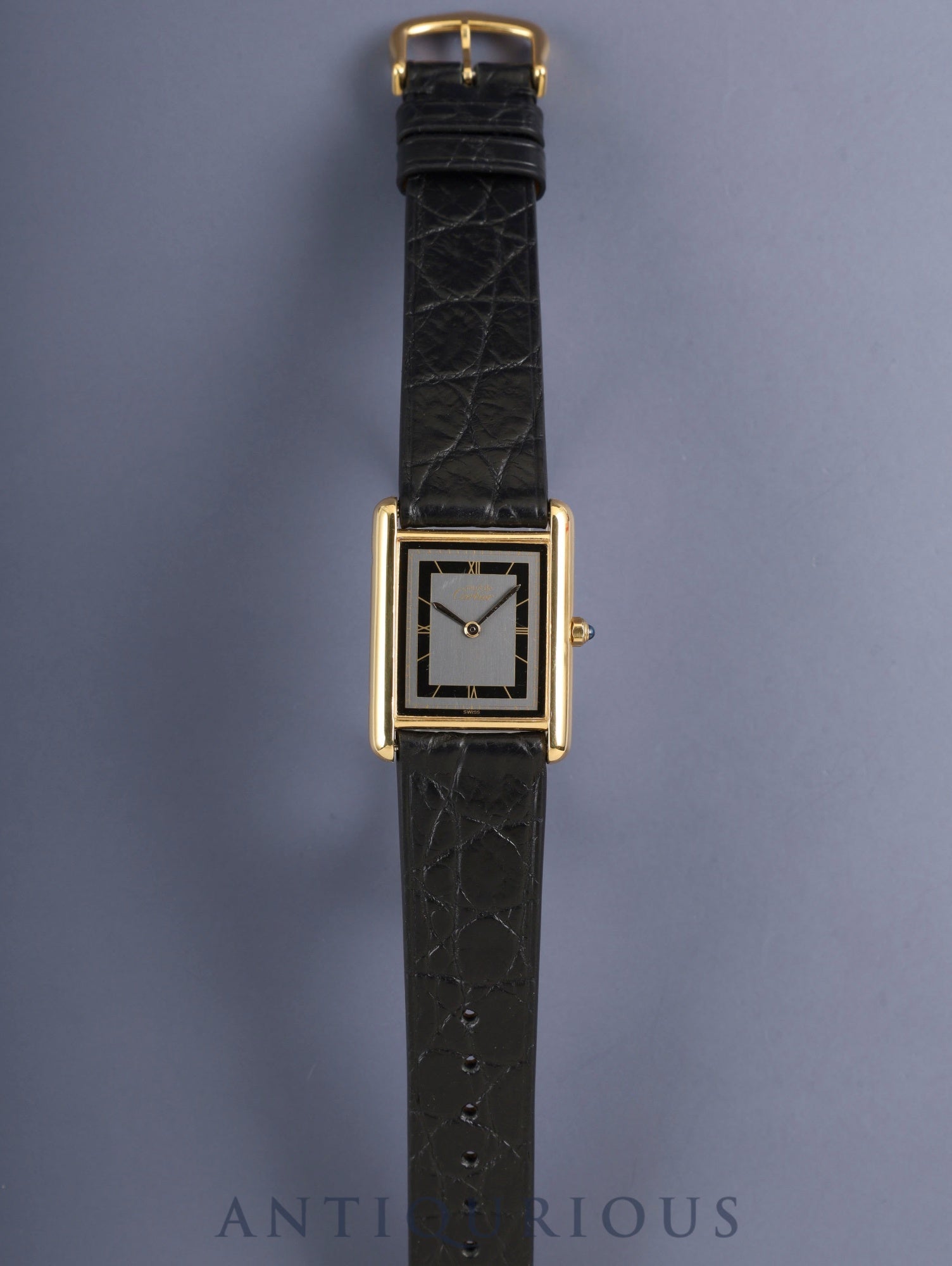 カルティエ マストタンク LM 6 81006 クォーツ Cal.81 SV925 革 純正ピンバックル（GP）グレー飛びローマン文字盤（SWISS表記 ）オーバーホール済み 新品仕上げ済み