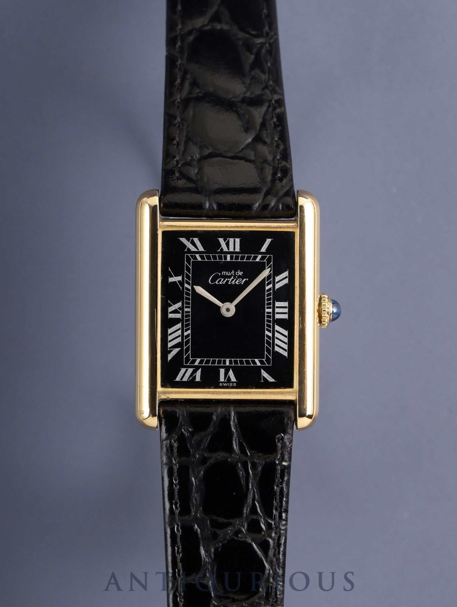 カルティエ マストタンク LM 手巻き Cal.78-1 SV925 革 純正ピンバックル（GP）ブラックローマン文字盤（SWISS表記） オーバーホール済み