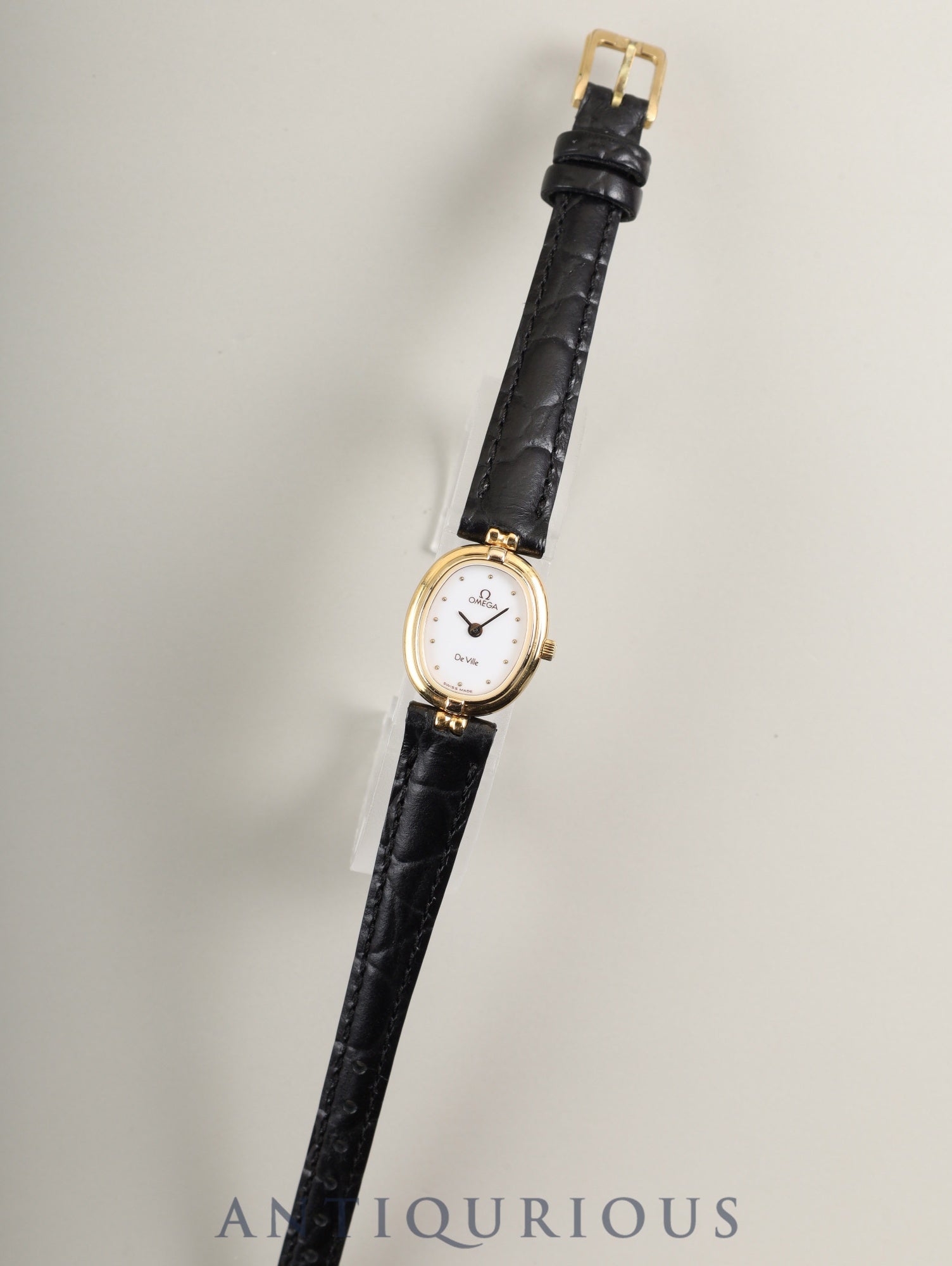 オメガ デ・ヴィル 595.0069 クォーツ Cal.1450 SS/GP 革 純正尾錠（GP）ホワイト文字盤 オーバーホール済み