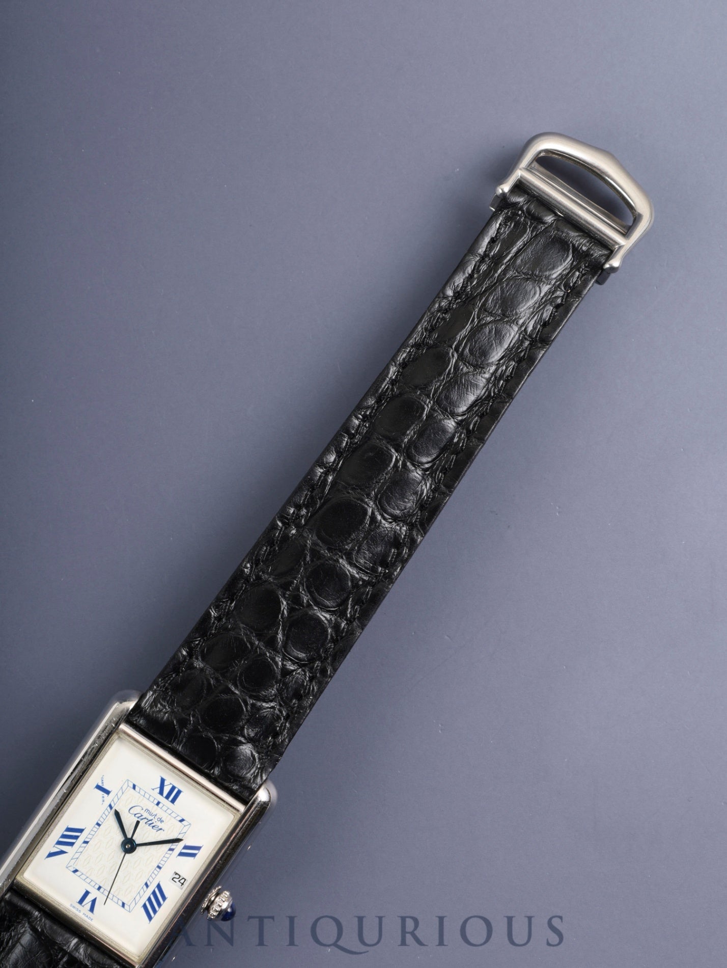 カルティエ マストタンク GM（XL）2414 クォーツ Cal.697 SV925 革 純正Dバックル（SS） ホワイト飛びローマン文字盤（SWISS MADE表記 ）オーバーホール済み