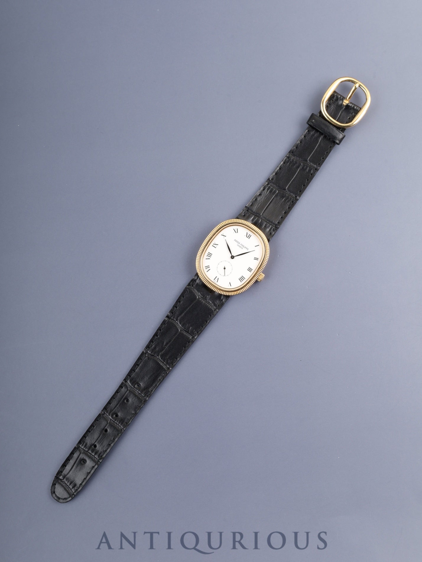 Patek Philippe Golden Ellipse 3989 Manual winding Cal. 215 750YG Leather strap Original pin buckle (750YG) White Roman dial Document case Booklets Warranty (1989) Overhauled