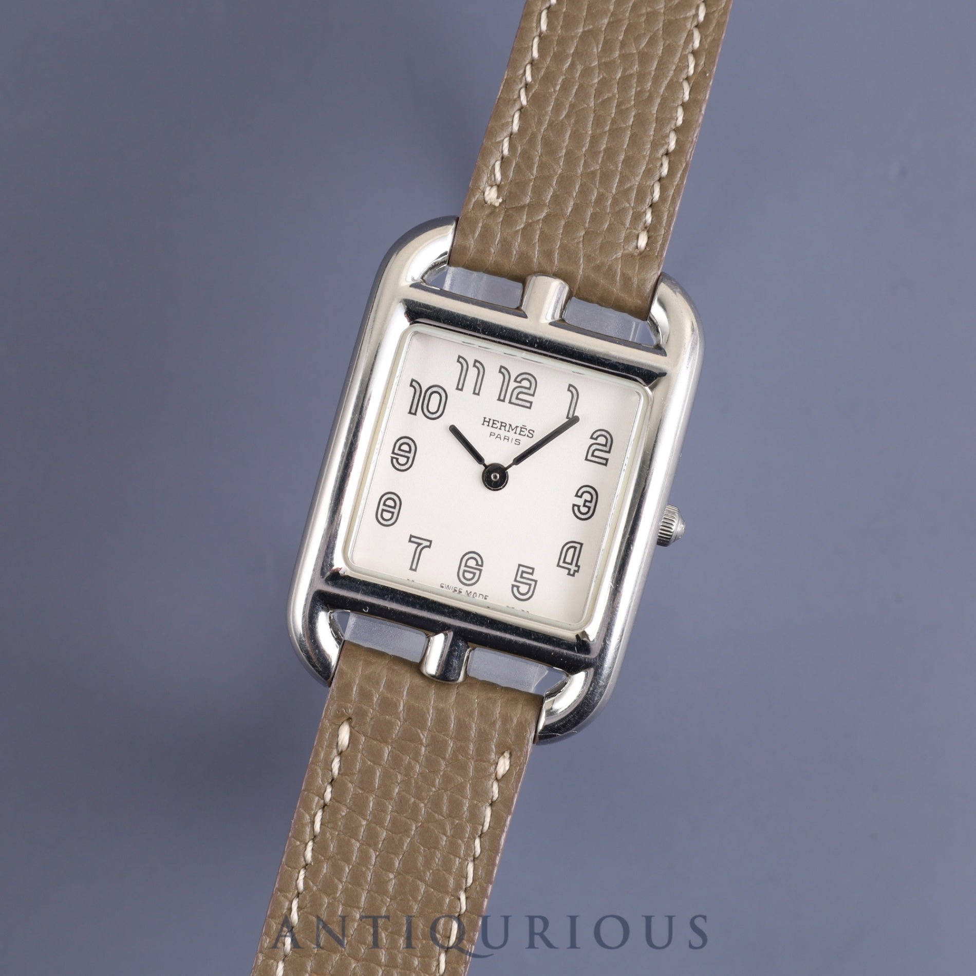 Hermes Cape Cod CC1.210 Quartz Cal.976.001 SS Leather Genuine Buckle (SS) Silver Arabic Dial Box Overhauled