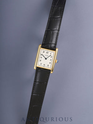 Cartier Must Tank LM 590005 Quartz Caliber 90 SV925 Leather Strap with Genuine D-Clasp (GP) Arabic Dial (SWISS Markings) Overhauled and Finished to Look Like New