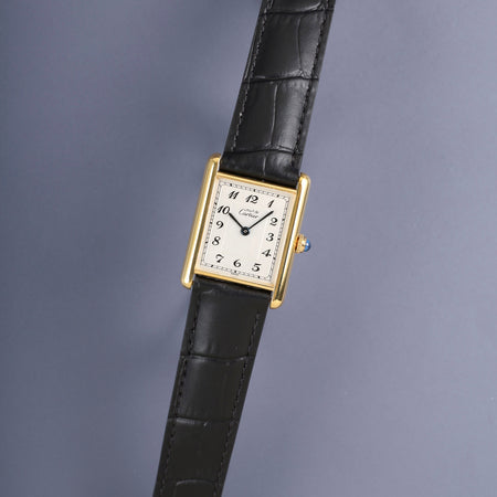 カルティエ マストタンク LM 590005 クォーツ Cal.90 SV925 革 純正Dバックル（GP）アラビア文字盤（SWISS表記）オーバーホール済み 新品仕上げ済み