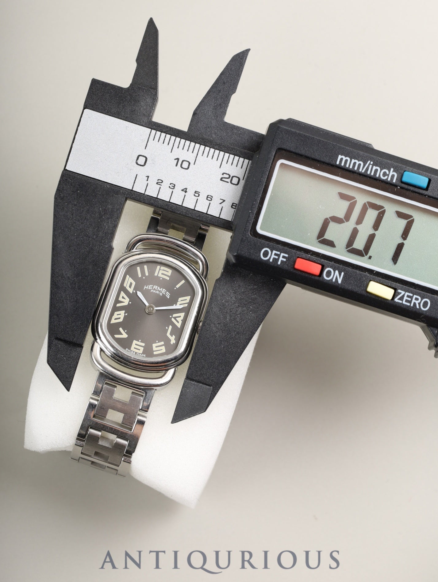 Hermes Rallye RA1.210 Quartz Cal.976.001 Stainless Steel Gray Dial Box Booklet Warranty Card Overhauled