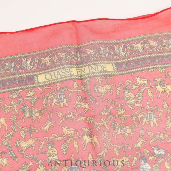 エルメス スカーフ カレ45 CHASSE EN INDE レッド SILK100%