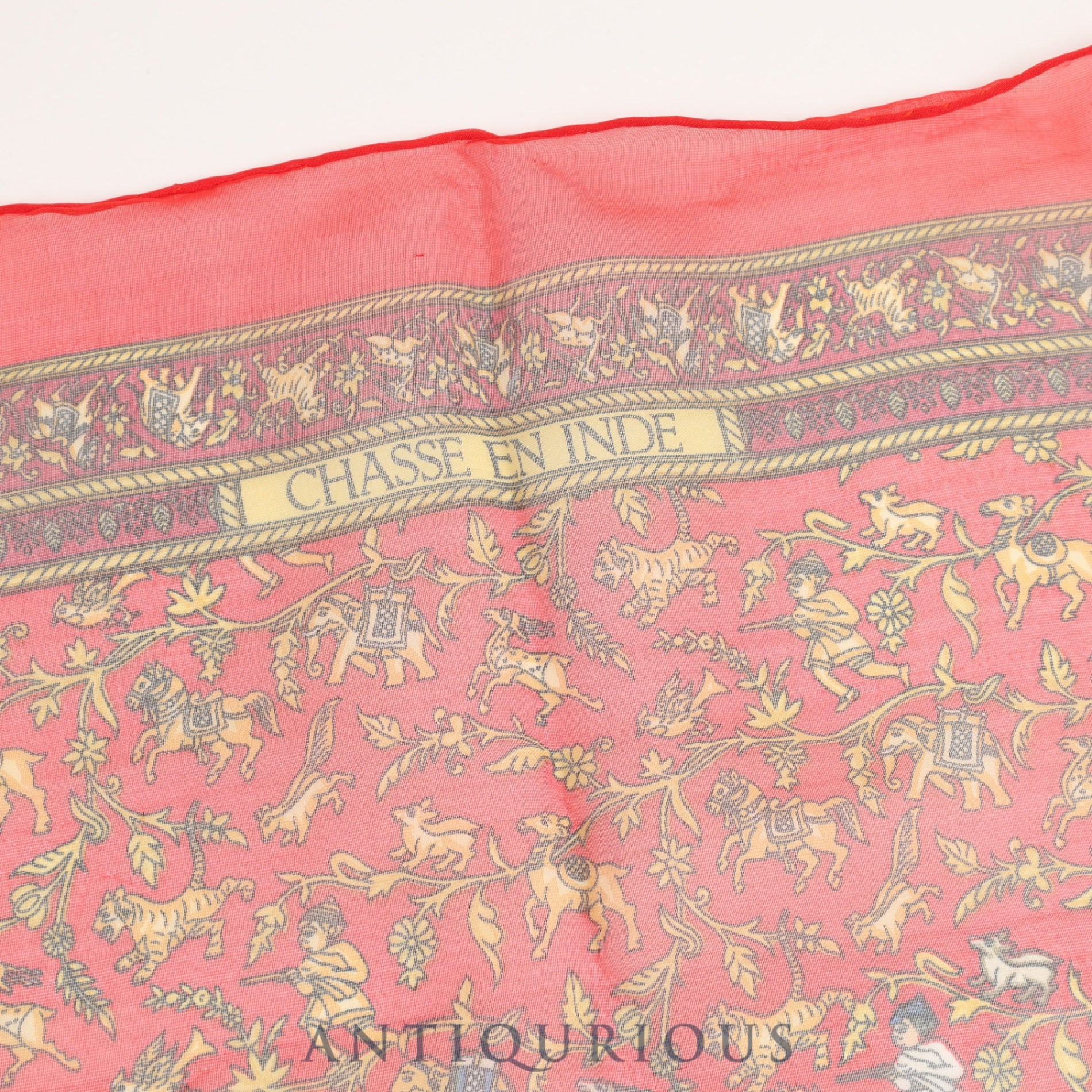 HERMES Scarf CARRES45 CHASSE EN INDE Red SILK100%