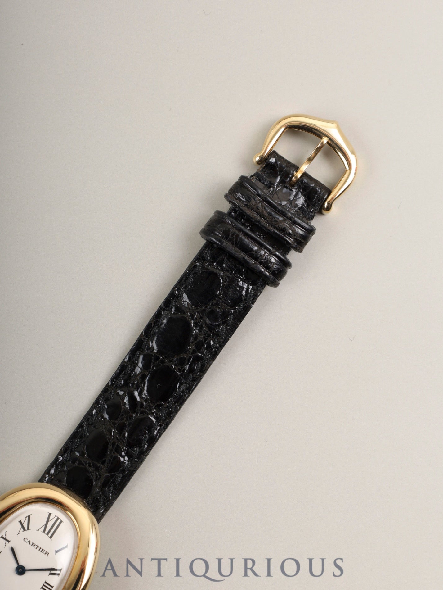 Cartier Baignoire SMW1506056 / 1952 Quartz Cal. 057 750YG Leather Genuine Pin Buckle (750YG) White Roman Dial Box Booklet Warranty (1995) Overhauled