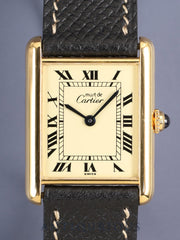 Cartier Must Tank LM 590005 Quartz Cal.690 SV925 Leather Original Pin Buckle (GP) Ivory Roman Dial (SWISS marking) Overhauled, Polished