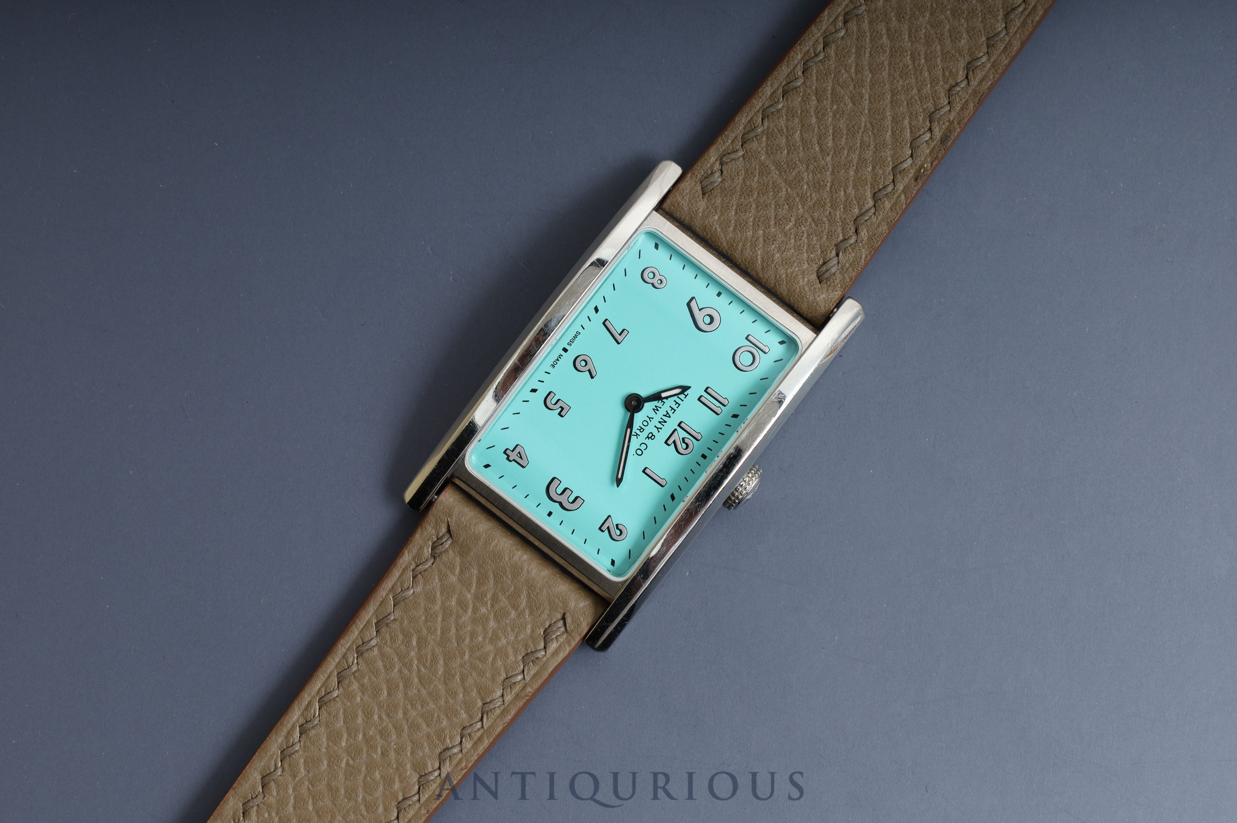 Tiffany East West Mini 36668679 Quartz Tiffany Blue Dial Stainless Steel Leather Box Warranty Card Genuine Leather Strap Included