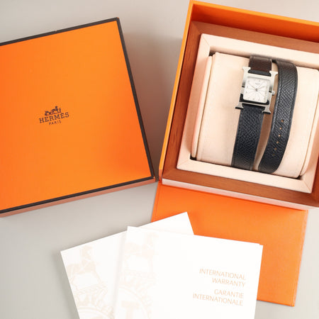 エルメス  Hウォッチ ドゥブルトゥール HH1.210 クォーツ Cal.901.001 SS 純正革ベルト（T刻印：2015年）純正尾錠（SS）ホワイト文字盤 箱 保証書 冊子 オーバーホール済み