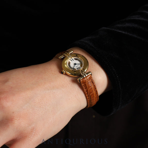 Cartier Must Colisee 590002 Quartz Caliber 90.06 SV925 Leather Watch with Genuine D-Buckle (GP) Side Trinity Dial Overhauled