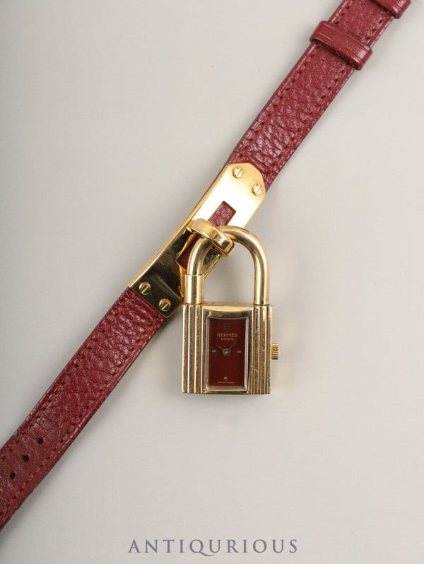 エルメス ケリーウォッチ 39.01 クォーツ  GP 純正革ベルト（○U刻：1991年）社外尾錠（GP） ボルドー文字盤 箱 冊子 保証書（1993年）オーバーホール済み