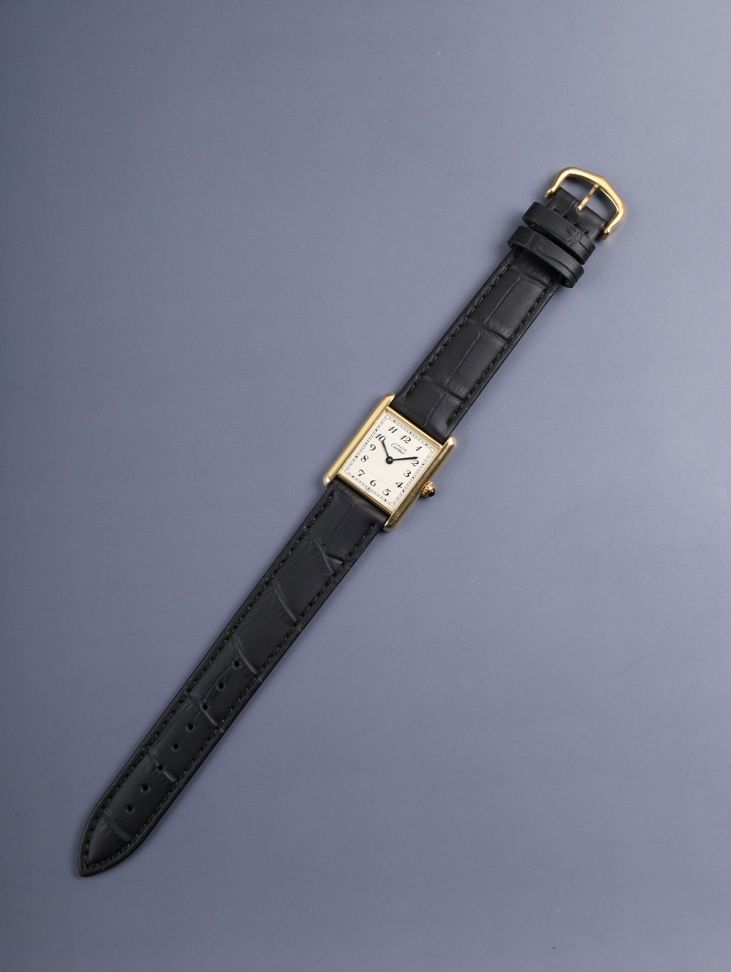 カルティエ マストタンク LM 590005 クォーツ Cal.90  SV925 革 純正ピンバックル（GP）アラビア文字盤（SWISS表記）オーバーホール済み 新品仕上げ済み