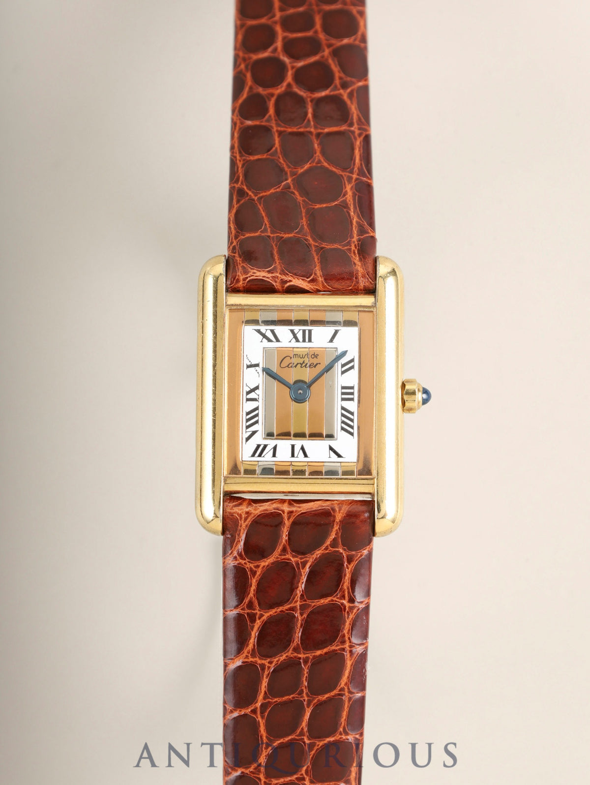 Cartier Must Tank SM 366001 Quartz Cal.157 SV925 Leather Genuine Pin Buckle (GP) Front Trinity Dial (SWISS marking) Overhauled