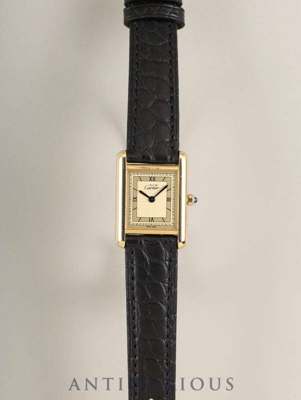 Cartier Must Tank SM 3 66001 Quartz SV925 Leather Genuine Pin Buckle (GP) Champagne Roman Dial (SWISS MADE marking) Complete service done at Cartier boutique