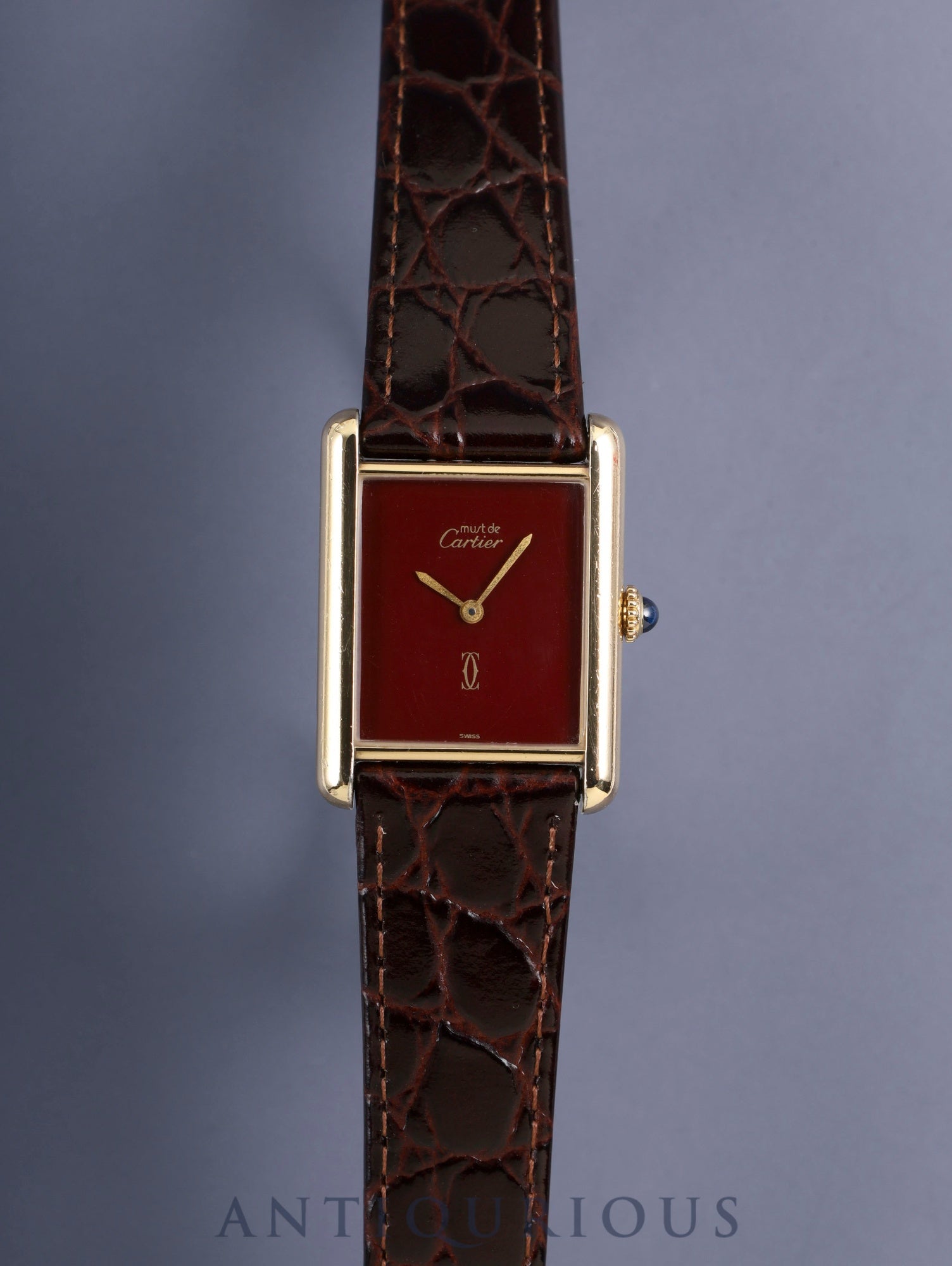 カルティエ マストタンク LM 手巻き Cal.78-1 SV925 革 純正ピンバックル（GP）ガーネットダイアル ボルドー文字盤（SWISS表記）オーバーホール済み