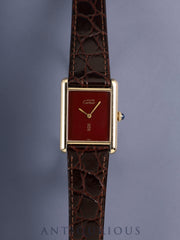 Cartier Must Tank LM, manual winding, Cal. 78-1, SV925, leather strap, original pin buckle (GP), garnet dial, Bordeaux dial (SWISS marking), recently overhauled.