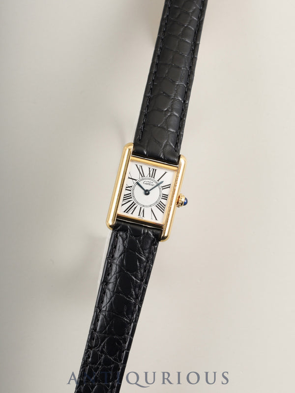 Cartier Must Tank SM 5057001 Quartz Caliber 057 Leather Strap with Genuine D-buckle (GP) and Opalescent Dial (SWISS Markings), Circa 1982-1995, Overhauled