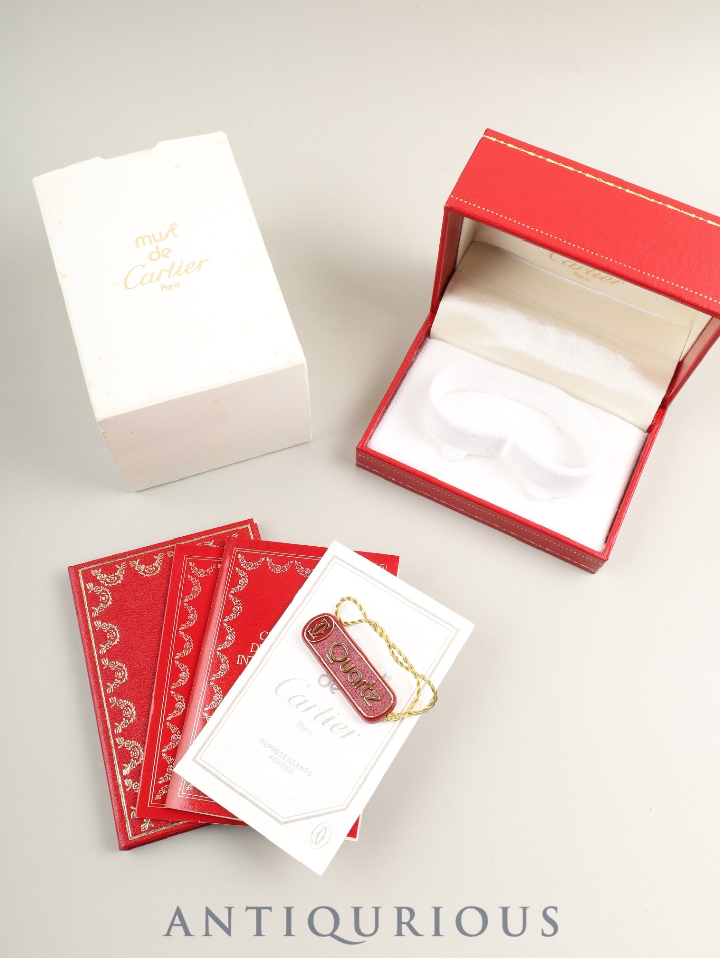 カルティエ マスト ヴァンドーム VLC SM 590004 クォーツ Cal.90 SV925 革 純正ピンバックル（GP）アイボリーローマン文字盤 箱 タグ 冊子 保証書（1991年）オーバーホール済み