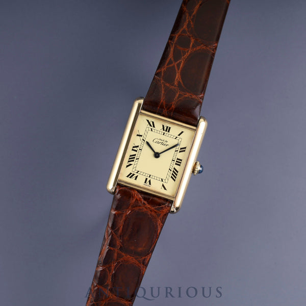 Cartier Must Tank LM Manual Winding SV925 Leather Watch with Genuine GP Buckle, Ivory Roman Dial, Overhauled