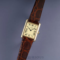 Cartier Must Tank LM Manual Winding SV925 Leather Watch with Genuine GP Buckle, Ivory Roman Dial, Overhauled