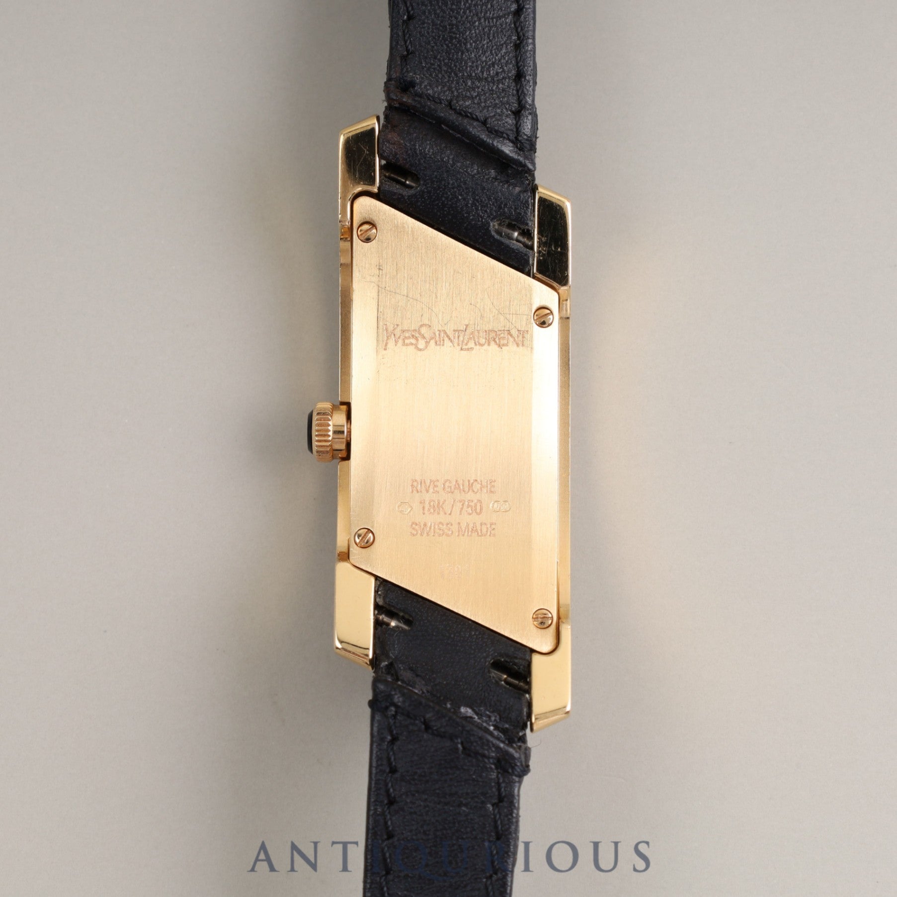 YVES-SAINT-LAURENT RECTANGULAR Quartz Cal.E01001 750 Genuine leather strap Genuine buckle (750) Black dial