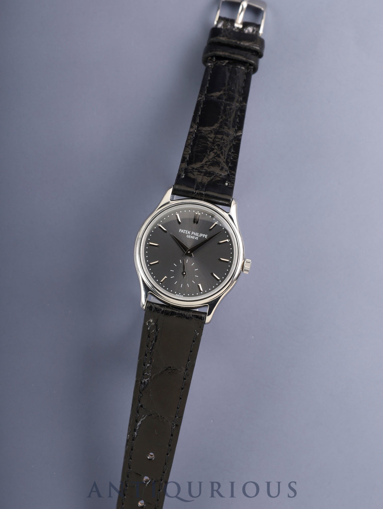 パテック・フィリップ カラトラバ 3923A 手巻き Cal.215 SS 革 純正ピンバックル（SS）グレー文字盤 1987年 修理明細 パテックフィリップにて修理済み