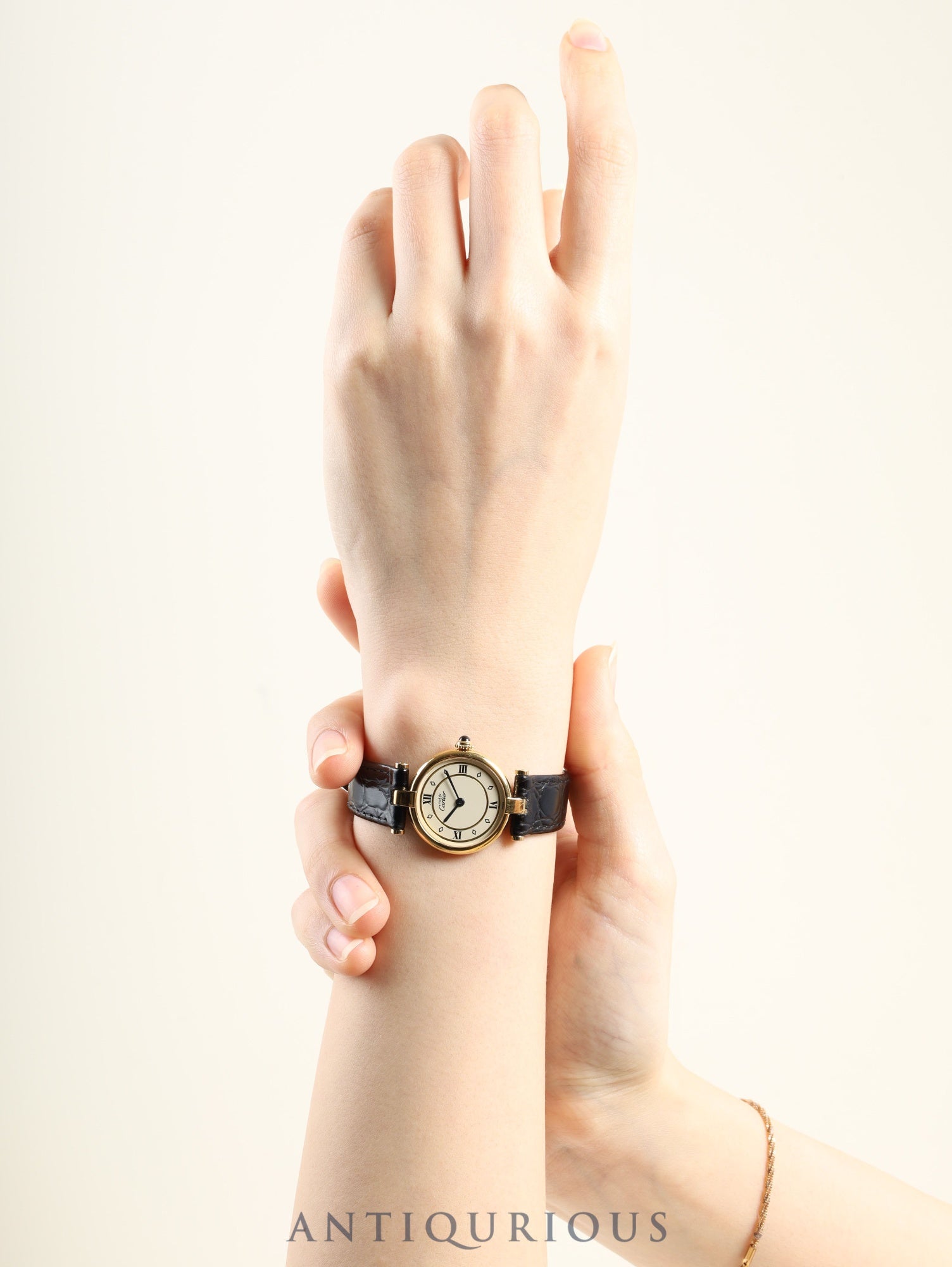 カルティエ マスト ヴァンドーム VLC SM W1002353 / 1815 クォーツ Cal.90 SV925 革 純正尾錠（GP）アイボリー4点ローマン文字盤 1980年代半ば～1994年頃 箱 冊子 保証書（1997年）オーバーホール済み