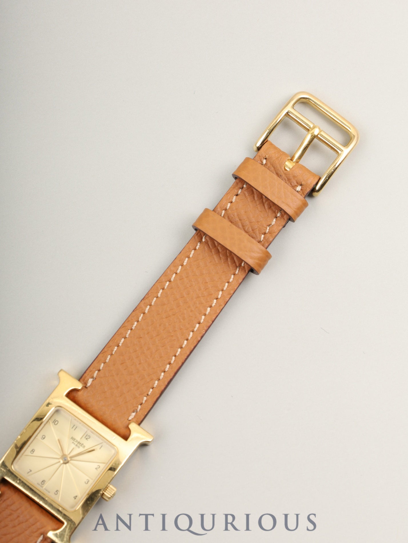 エルメス Hウォッチ HH1.210 クォーツ SS/GP  革 純正尾錠（GP）シャンパン文字盤 純正革ベルト（□A刻印：1997年）オーバーホール済み