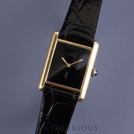 Cartier Must Tank LM Manual winding Cal.78-1 SV925 Leather Genuine buckle (GP) Onyx dial Overhauled