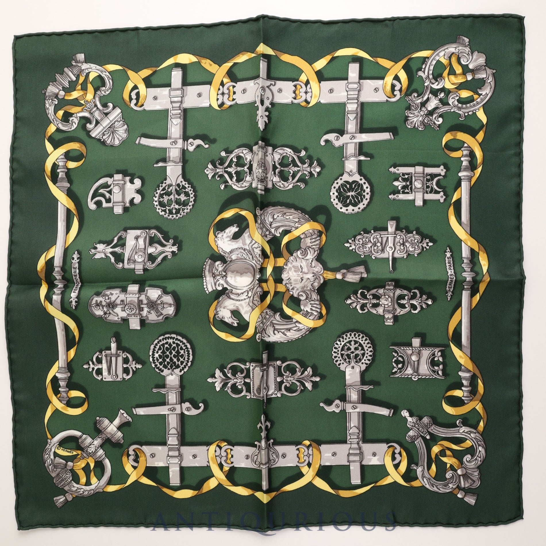 HERMES Scarf CARRES45 FERRONNERIE SILK100% Box