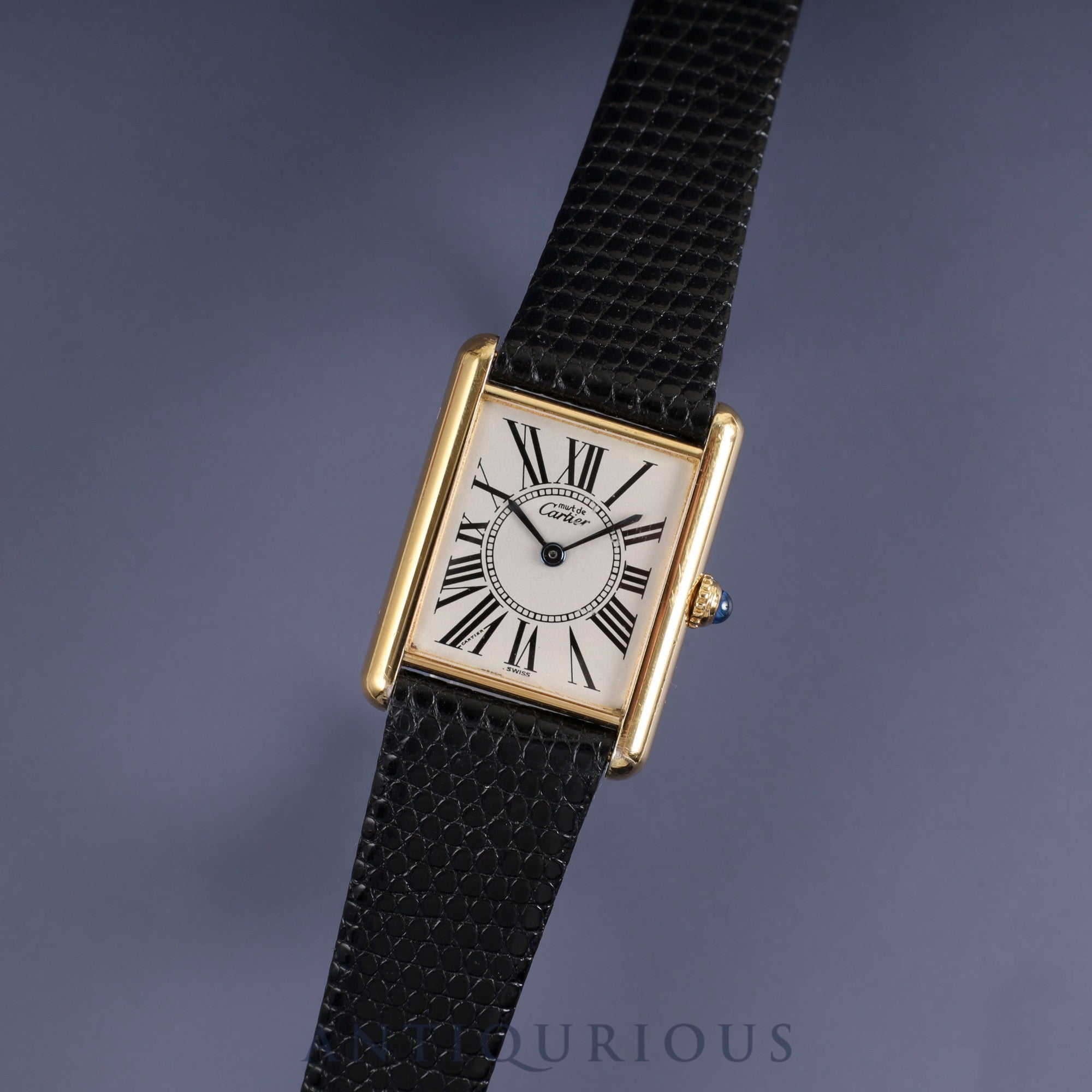 Cartier Must Tank LM W1005654 / 590005 Quartz Cal.690 SV925 Leather Genuine Buckle (GP) Opalan Dial Overhauled