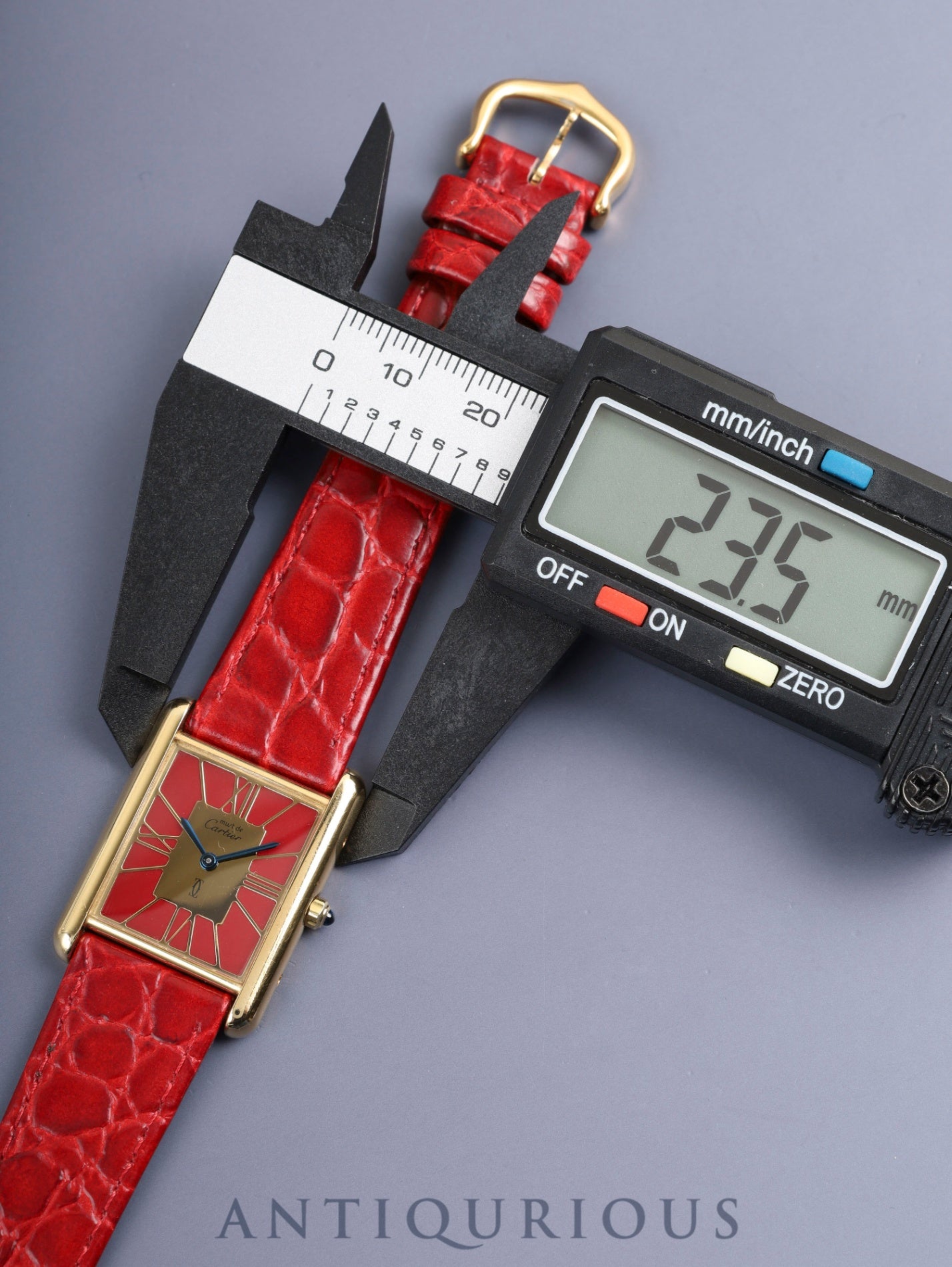 カルティエ マストタンク LM 6 81006 クォーツ Cal.81 SV925 革 純正ピンバックル（GP）ガーネットクロワゾネ文字盤（SWISS表記）箱 タグ オーバーホール済み