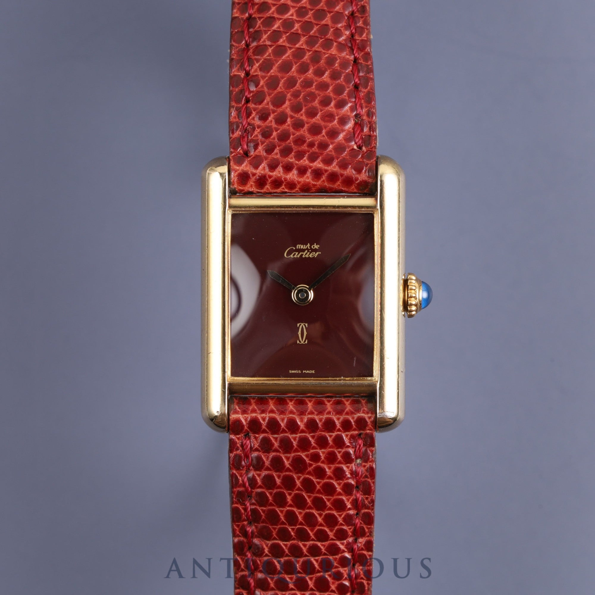 Cartier Must Tank SM Manual winding Cal.78-1 SV925 Genuine leather strap Genuine buckle (GP) Bordeaux dial 1980s Mid 1980s to 1994 Overhauled