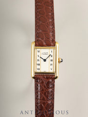 Cartier Must Tank SM W1003053 / 5057001 Quartz Cal.057 SV925 Leather Genuine Pin Buckle (GP) Straight Roman Dial (SWISS marking) Overhauled