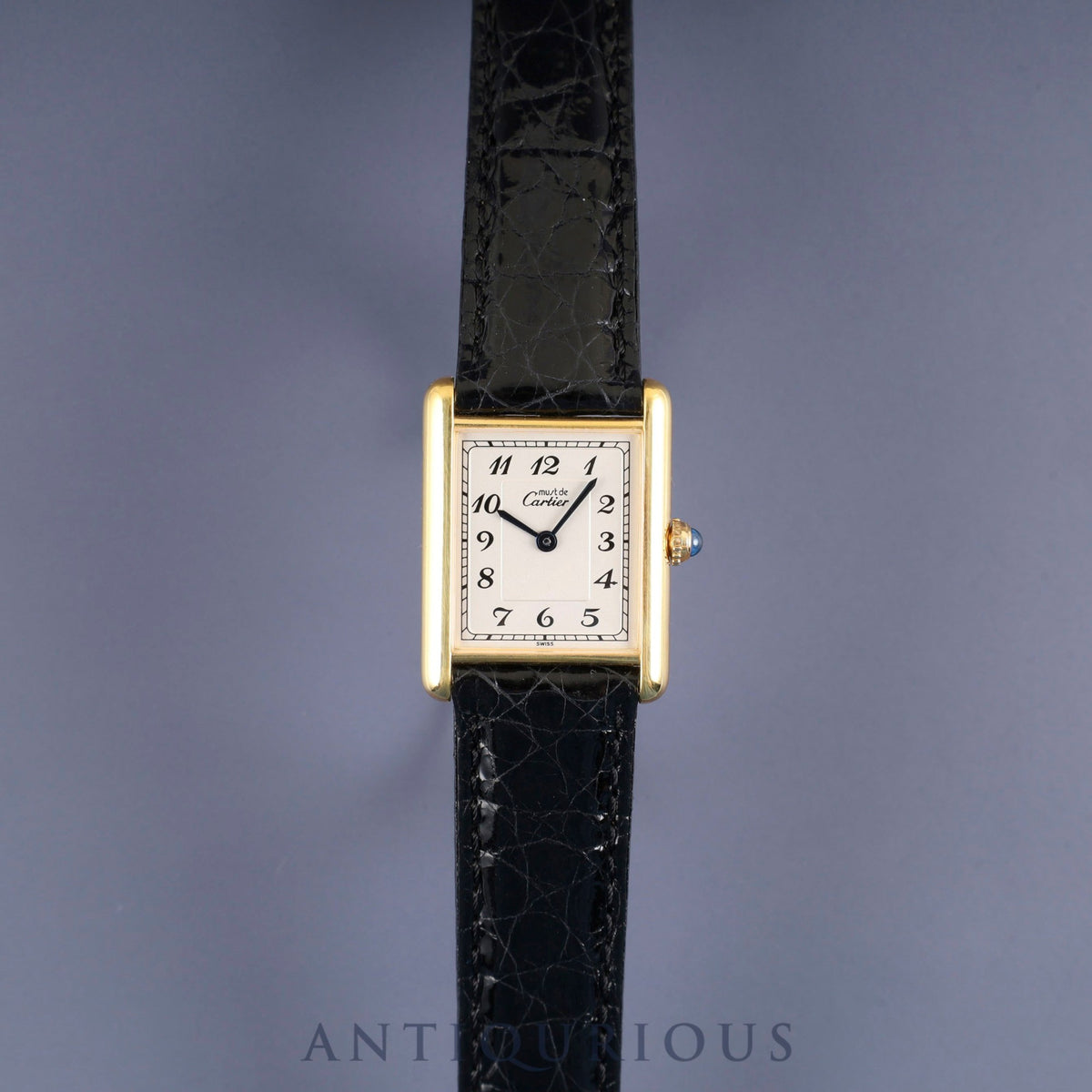 Cartier Must Tank LM 590005 Quartz Caliber 90 SV925 Leather Strap with Genuine GP Buckle Arabic Dial Overhauled and Finished to Look Like New