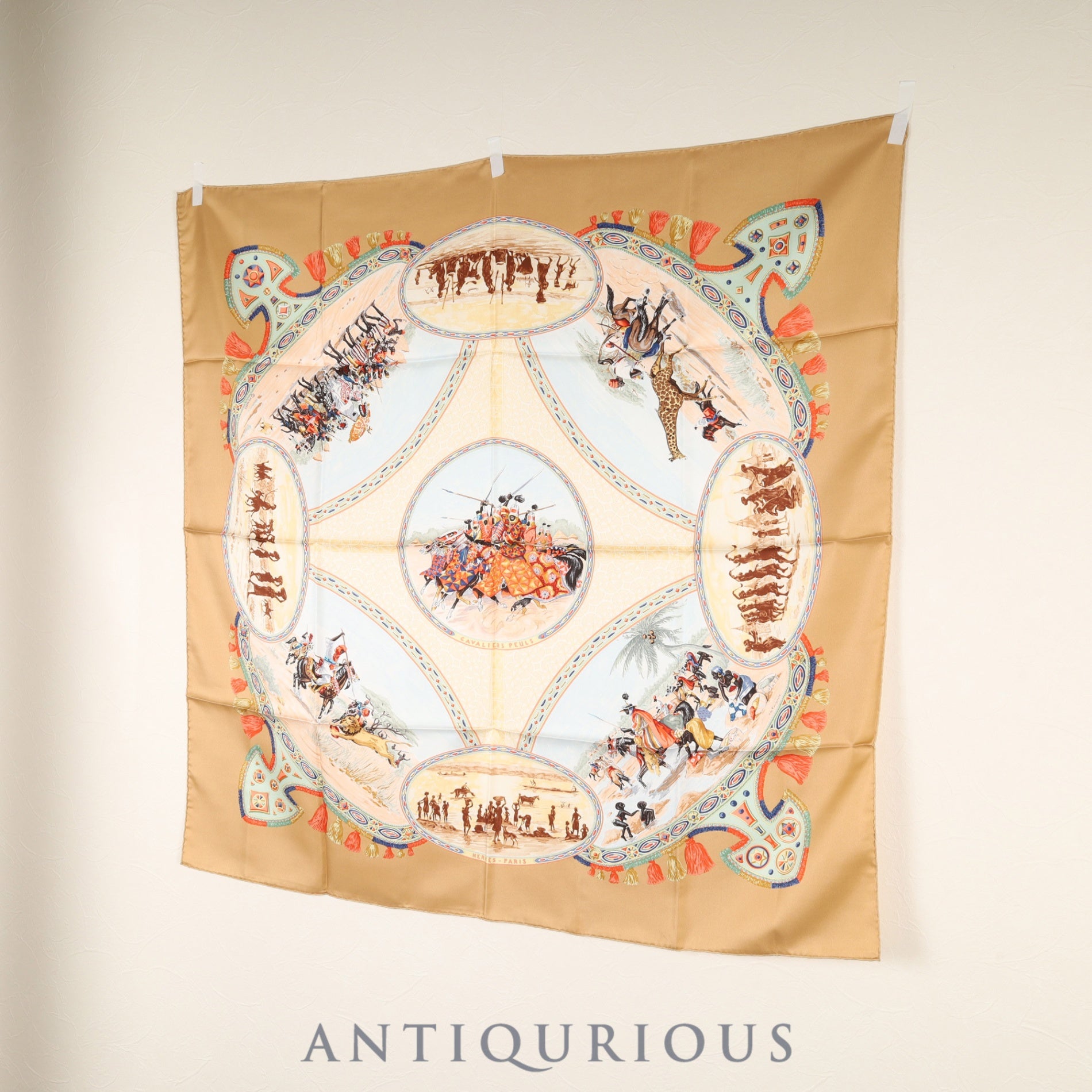 Hermès Scarf Carré 90, Pool Tribe Horseman, 100% Silk