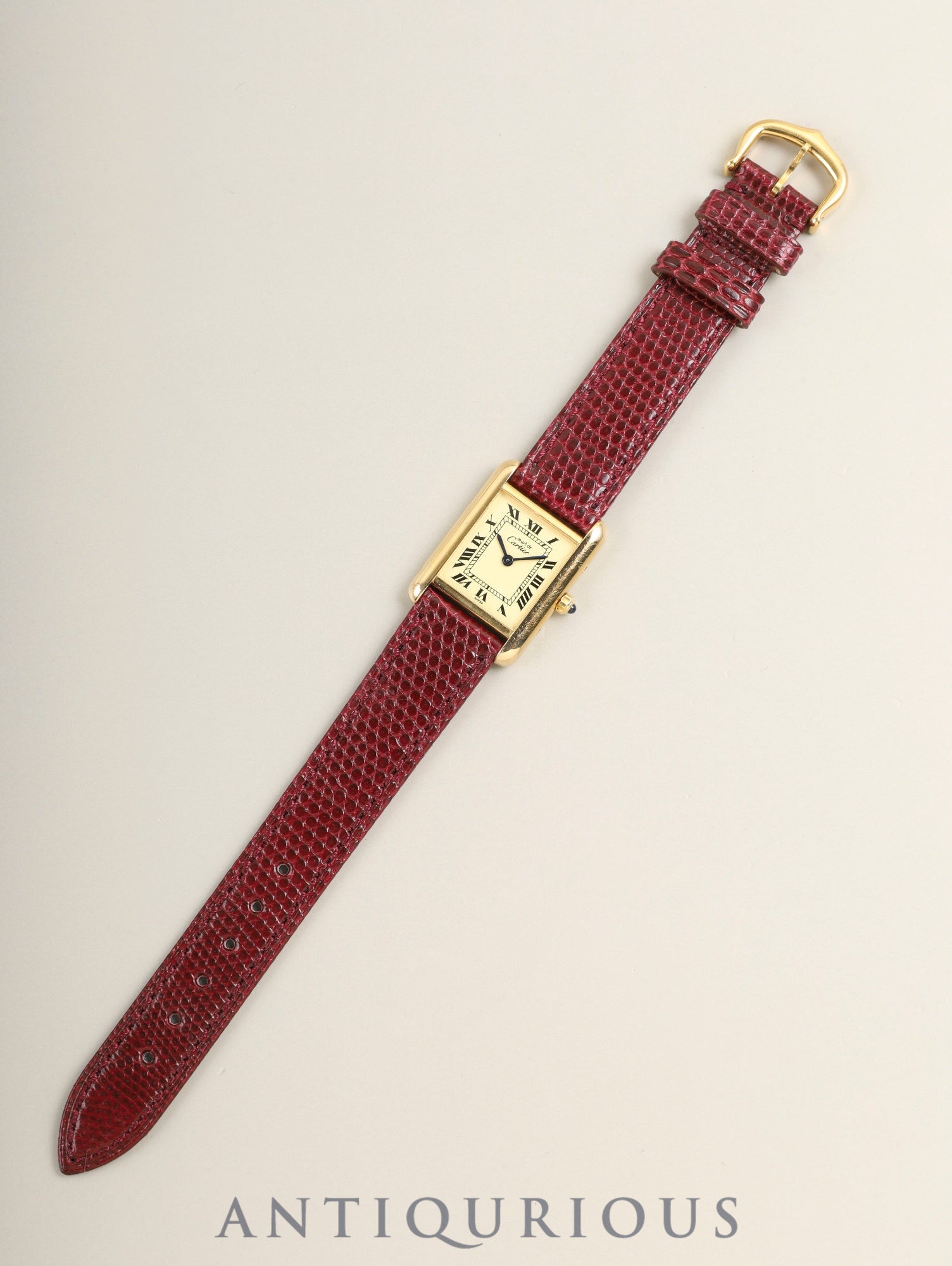 Cartier Must Tank SM 3 66001 Quartz Cal.66 SV925 Leather Original Pin Buckle (GP) Ivory Roman Dial (SWISS marking) Warranty Card (1986) with Original Leather Strap Overhauled