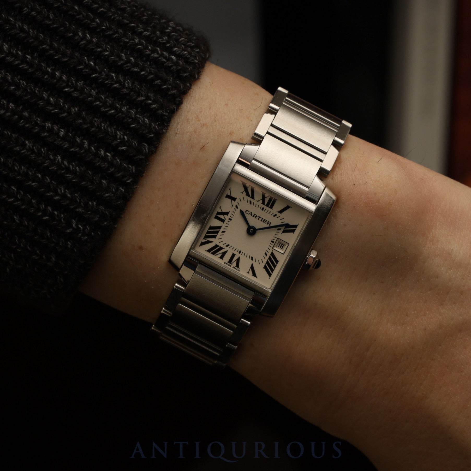 Cartier Tank Française MM W51011Q3/2465 Quartz Caliber 175N Stainless Steel White Roman Dial Box Booklet Warranty (2005) Overhauled