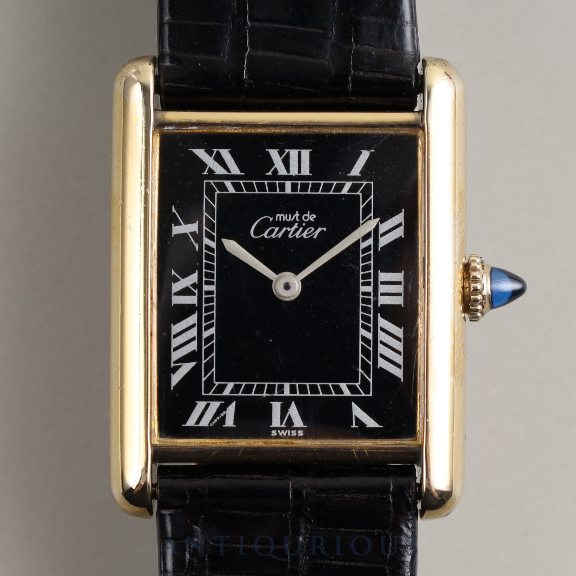 Cartier Must Tank LM Manual Winding Cal.78-1 SV925 Leather Genuine Buckle (GP) Black Roman Dial