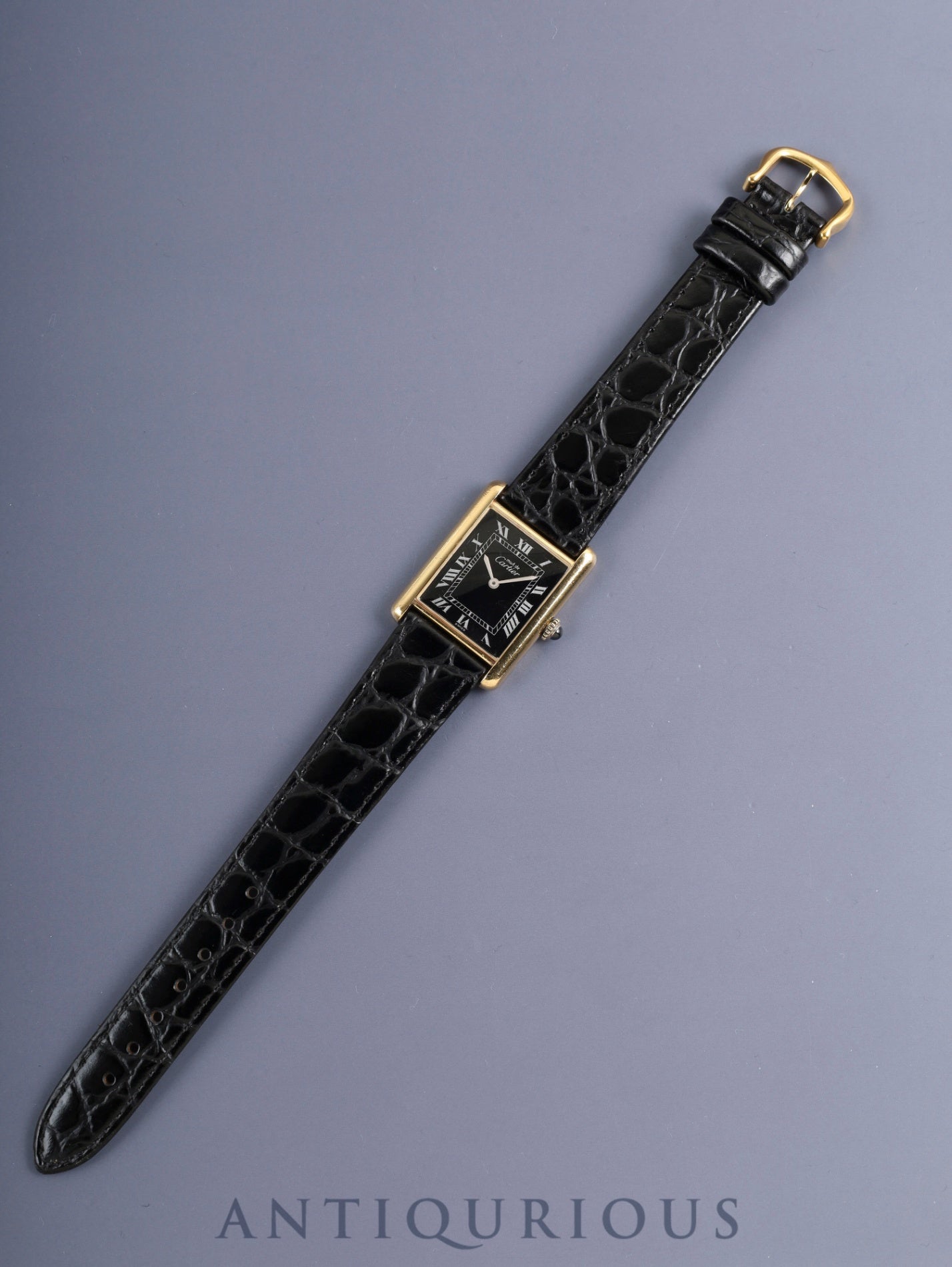 カルティエ マストタンク LM 6 手巻き Cal.78-1 SV925 革 純正ピンバックル（GP）ブラックローマン文字盤（SWISS表記）オーバーホール済み