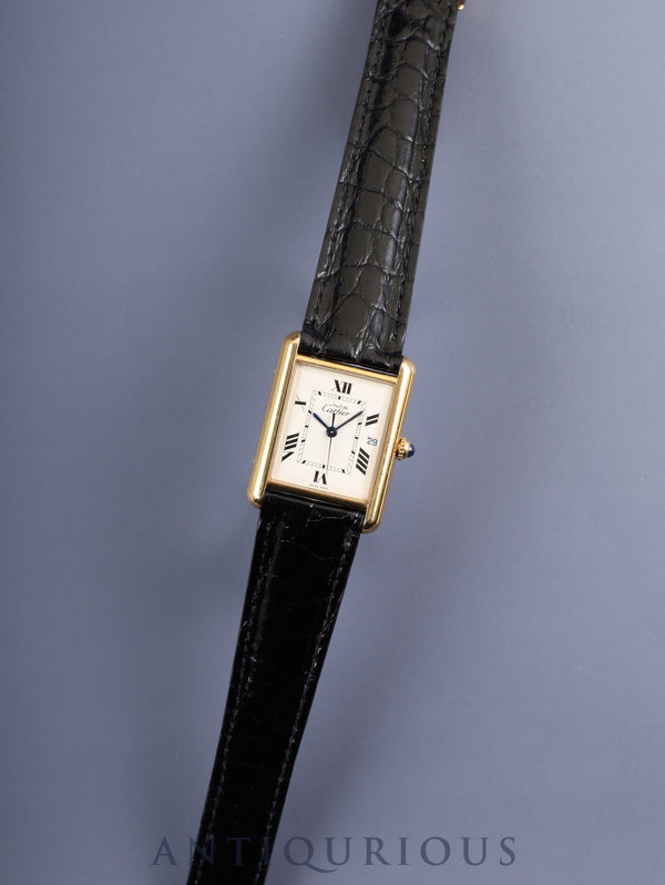 Cartier Must Tank GM (XL) W1013754 / 2413 Quartz Caliber 687 SV925 Leather Strap with Genuine D-Buckle (GP) Ivory Roman Dial Overhauled