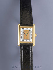 Cartier Must de Cartier Tank LM 590005, Quartz Cal. 90, SV925, original leather strap, original gold-plated pin buckle, Trinity dial (SWISS signed), warranty paper (1995), overhauled, and polished.