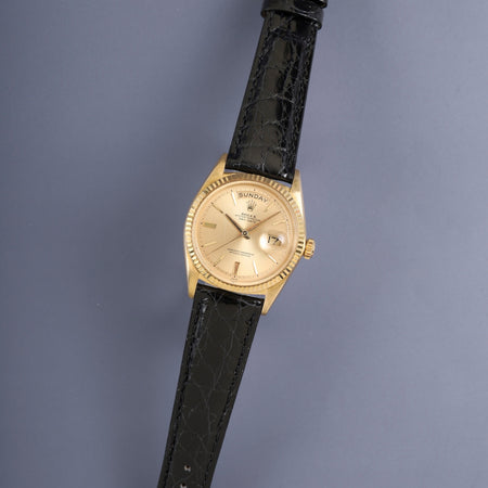 ロレックス デイデイト 1803 自動巻き Cal.1555 750YG 革 純正ピンバックル（GP） シャンパン文字盤 96番台（1962年頃）オーバーホール済み