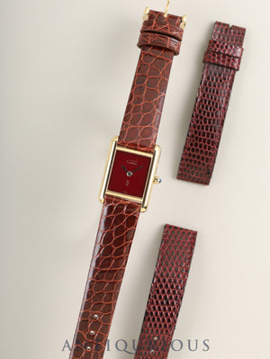 Cartier Must Tank SM 366001 Quartz SV925 Leather Genuine pin buckle (GP) Garnet dial, Bordeaux dial (SWISS表記) Complete service (full maintenance) done at Cartier boutique