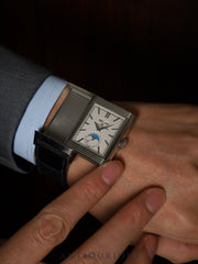 Jaeger-LeCoultre Reverso Tribute Duo Calendar Q3918420 / 216.8.D3, manual wind, SS, leather strap, original buckle (SS), white/navy dial (SWISS MADE), box, booklet, international limited warranty (2022)