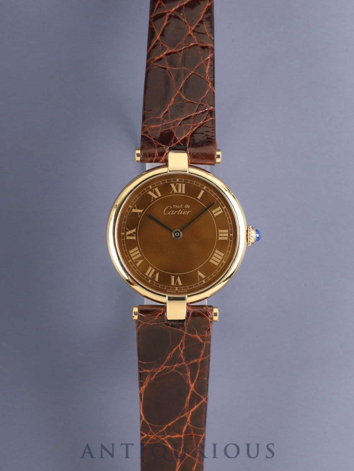 Cartier Must Vendome VLC LM 17 Quartz Cal.81 SV925 Leather Genuine Pin Buckle (GP) Mahogany Dial (SWISS MADE marking) Complete Service at Cartier Boutique
