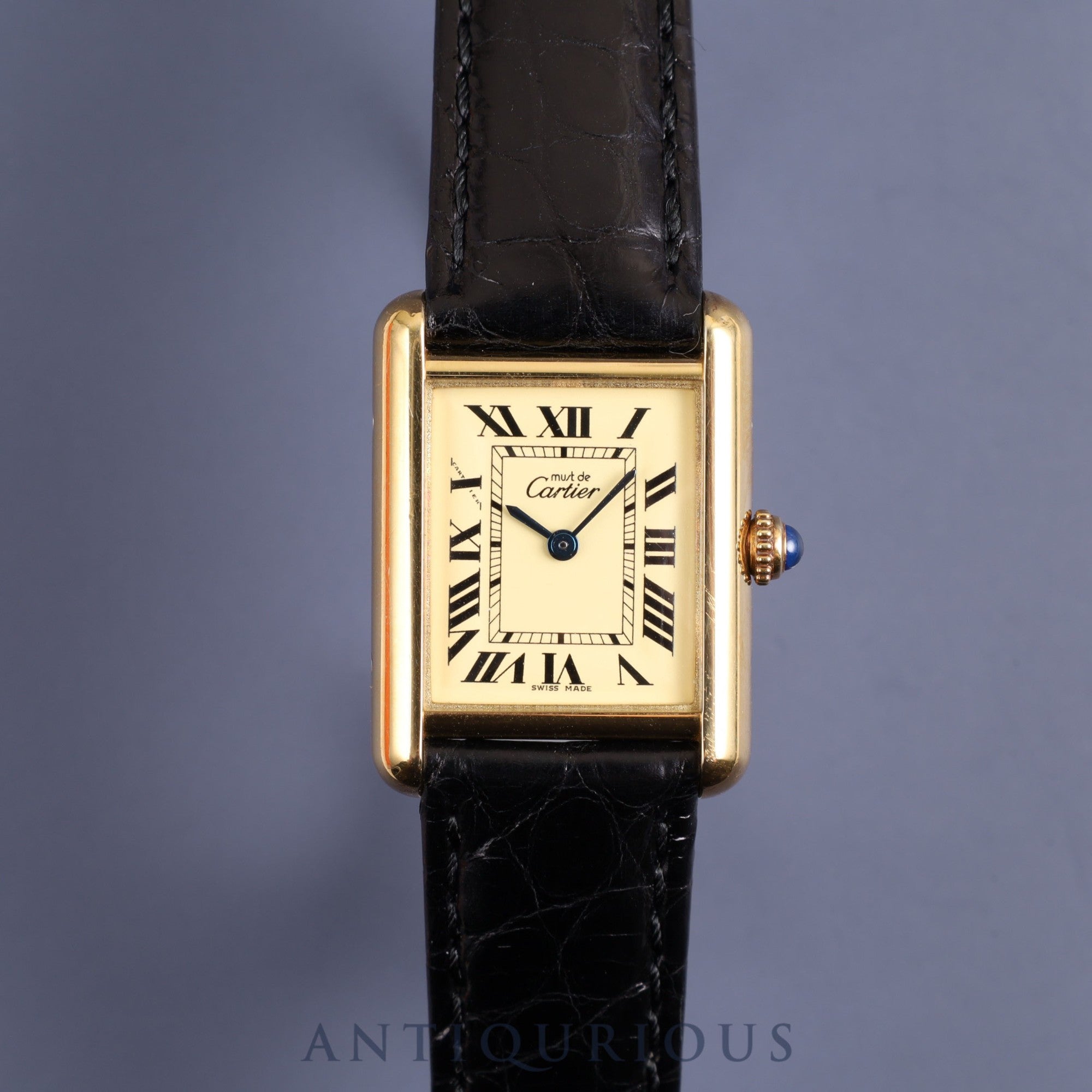 Cartier Must Tank MM 2415 Quartz Cal.057 SV925 Leather Genuine D Buckle (GP) Ivory Roman Dial Overhauled